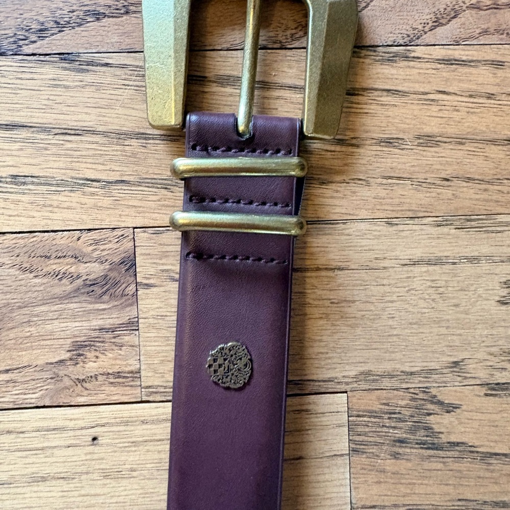 Vince Camuto Dark Brown Leather Belt with Gold Accents